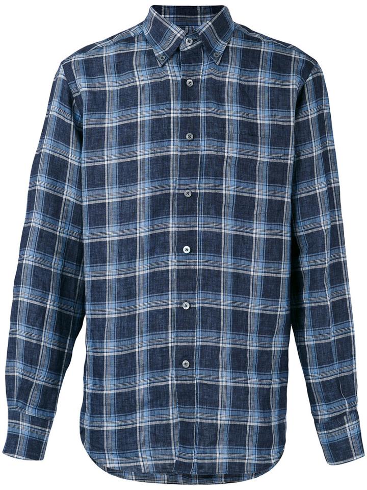 Canali - Checked Shirt - Men - Linen/flax - M, Blue, Linen/flax