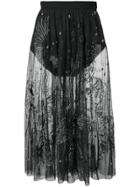 Amen Embroidered Sheer Skirt - Black