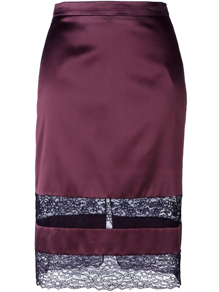 Givenchy Lace Panel Pencil Skirt, Women's, Size: 36, Red, Acetate/silk/polyamide