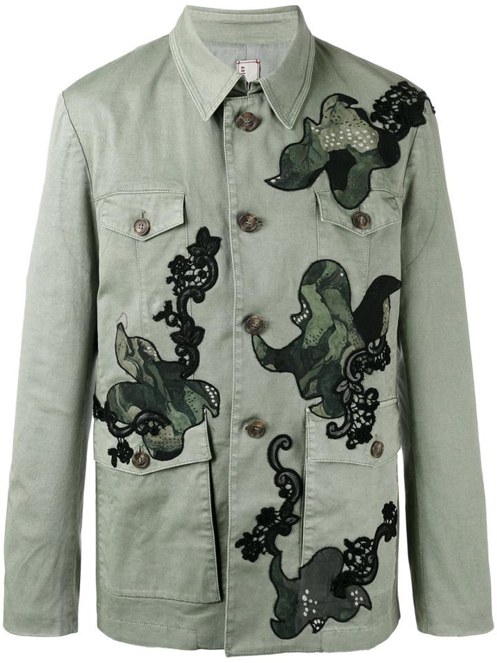 Antonio Marras Patched Buttoned Coat, Men's, Size: 52, Green, Cotton/spandex/elastane
