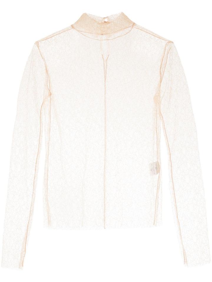 Irene Sheer Mock-neck Top - Neutrals