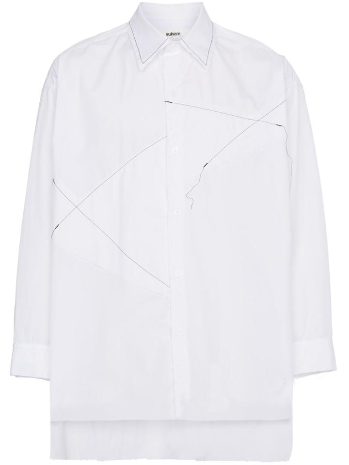 Sulvam Patchwork Stitch Detail Shirt - White