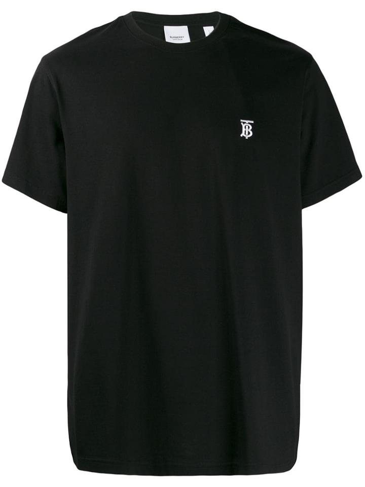 Burberry Logo Embroidered T-shirt - Black