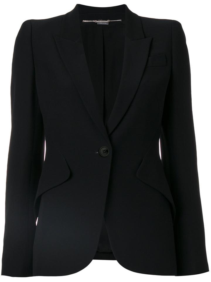 Alexander Mcqueen - Scooped Tailored Jacket - Women - Silk/acetate/viscose - 44, Black, Silk/acetate/viscose