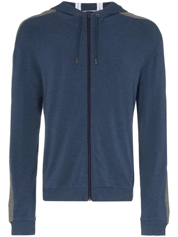 Lot78 Contrast Stripe Zip Up Hooded Jumper - Blue