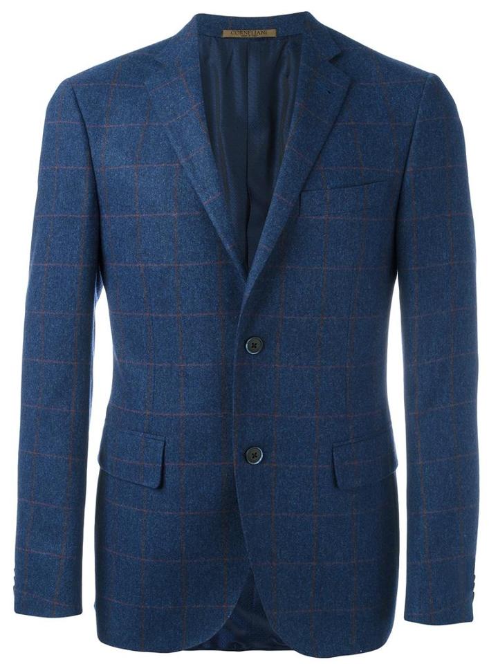 Corneliani Checked Blazer Jacket, Men's, Size: 50, Blue, Cupro/cashmere/virgin Wool