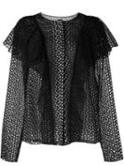 Lanvin Perforated Ruffle Jacket, Women's, Size: 40, Black, Silk/cotton