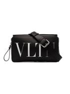 Valentino Black And White Logo Print Leather Cross Body Bag