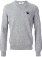 Comme Des Garçons Play Logo Patch V-neck Sweater - Grey