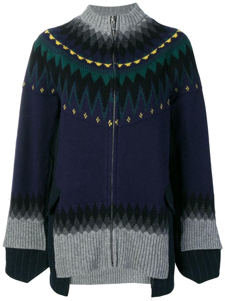 Sacai Turtleneck Suiting Insert Zip Cardigan - Blue