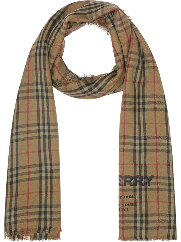 Burberry Embroidered Vintage Check Lightweight Cashmere Scarf - Green