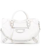Balenciaga Front Zip Tote, Women's, White, Sheep Skin/shearling