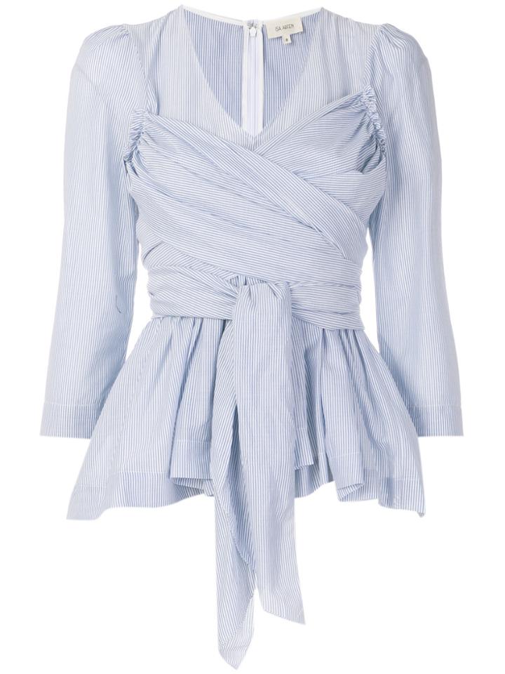 Isa Arfen Striped Wrap Blouse - Blue