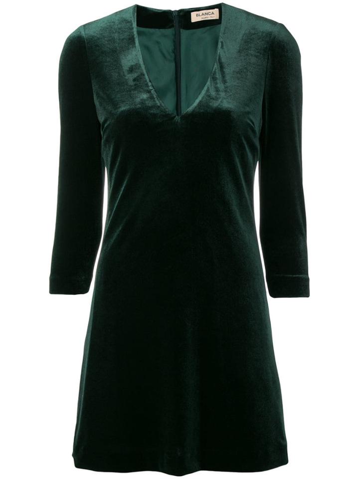 Blanca V-neck Velvet Dress - Green