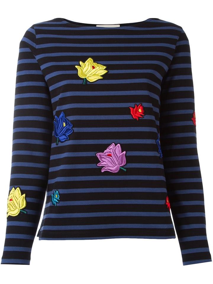 Ports 1961 Floral Embroidered Breton Sweatshirt, Women's, Size: Small, Black, Cotton/polyester/viscose
