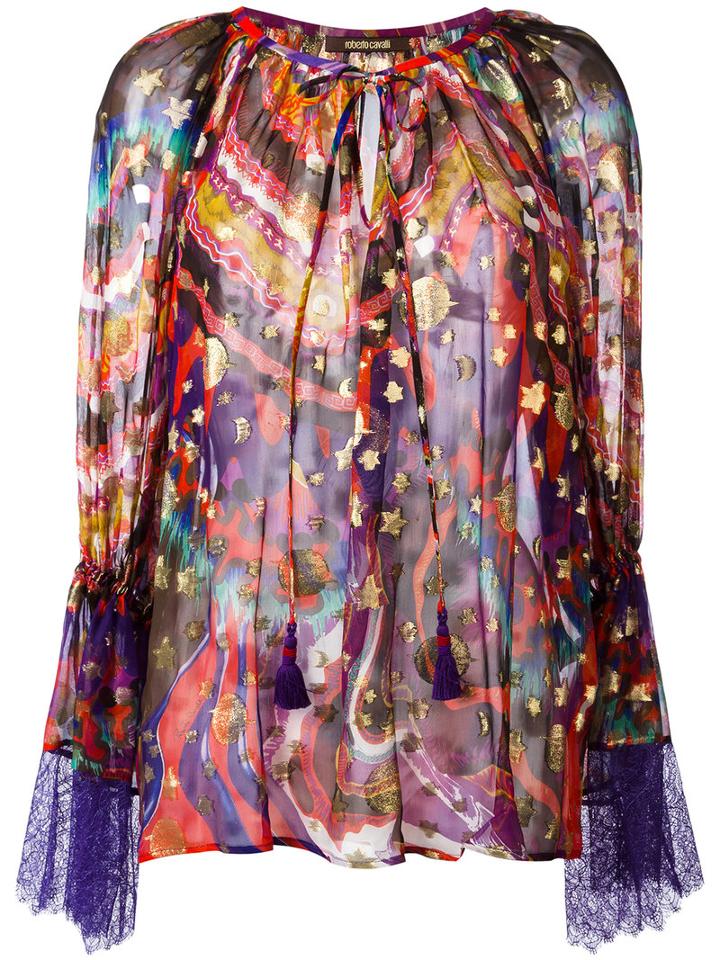 Roberto Cavalli Abstract Print Sheer Blouse, Women's, Size: 44, Silk/polyester/viscose