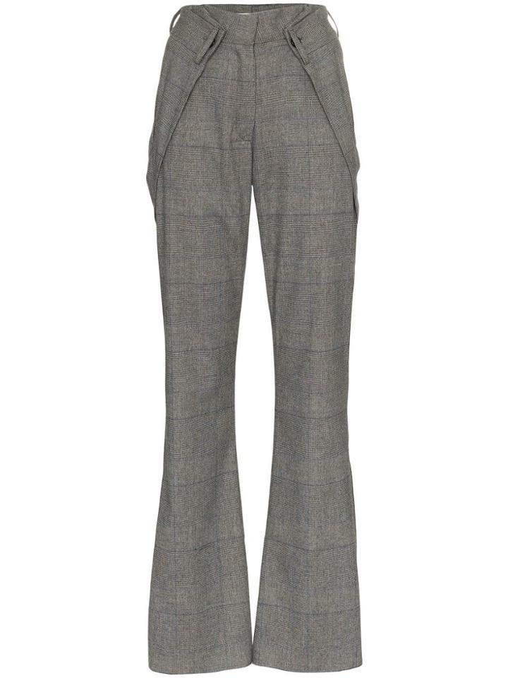 Delada High Waist Check Print Flared Trousers - Grey