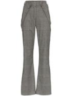 Delada High Waist Check Print Flared Trousers - Grey