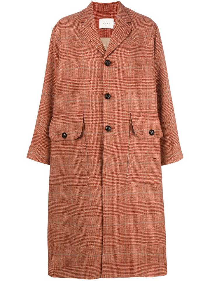 Neul Checked Single-breasted Coat - Yellow & Orange