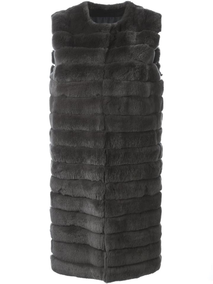 Meteo By Yves Salomon Sleeveless Fur Coat, Women's, Size: 38, Grey, Silk/goat Fur/rabbit Fur