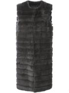 Meteo By Yves Salomon Sleeveless Fur Coat, Women's, Size: 38, Grey, Silk/goat Fur/rabbit Fur