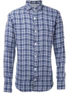 Eleventy Plaid Shirt, Men's, Size: 40, Blue, Linen/flax