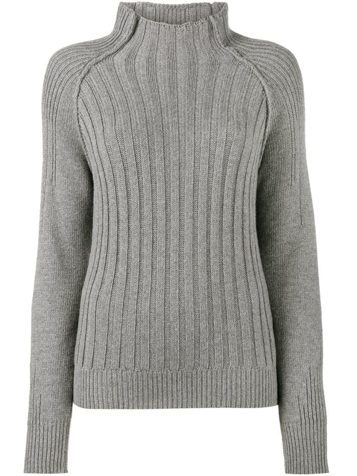 Lot78 High Neck Ribbed Sweater - Grey