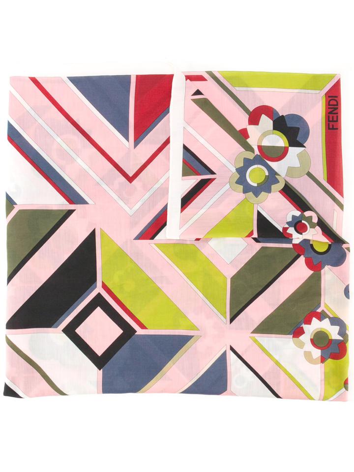 Fendi - Geometric Printed Scarf - Women - Silk/cotton - One Size, Pink, Silk/cotton