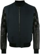 Lanvin Mix Material Bomber Jacket, Men's, Size: 48, Blue, Silk/cotton/calf Leather/watersnake Skin