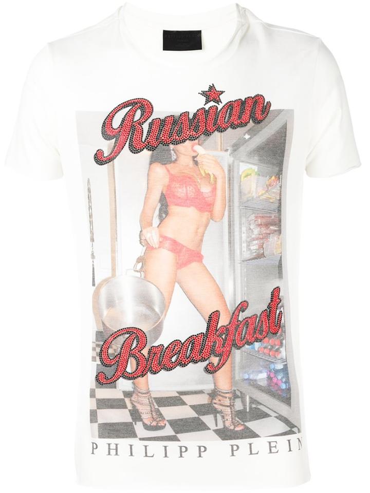 Philipp Plein 'breakfast' T-shirt, Men's, Size: Xl, White, Polyester/spandex/elastane/viscose