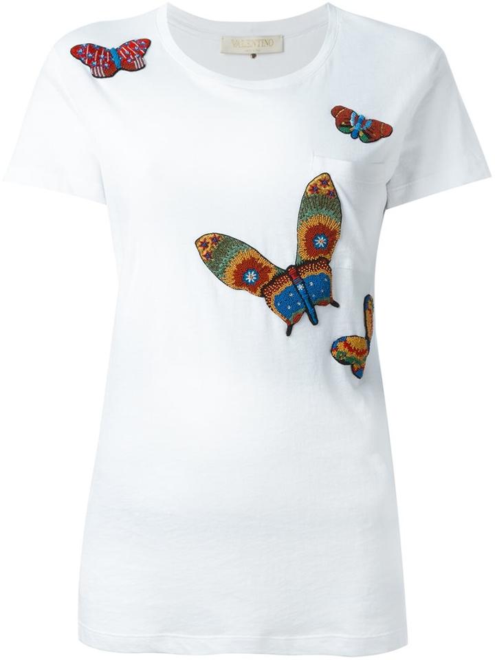 Valentino 'rockstud Tie & Dye Butterfly' Embroidered T-shirt, Women's, Size: Small, White, Cotton/viscose/polyester