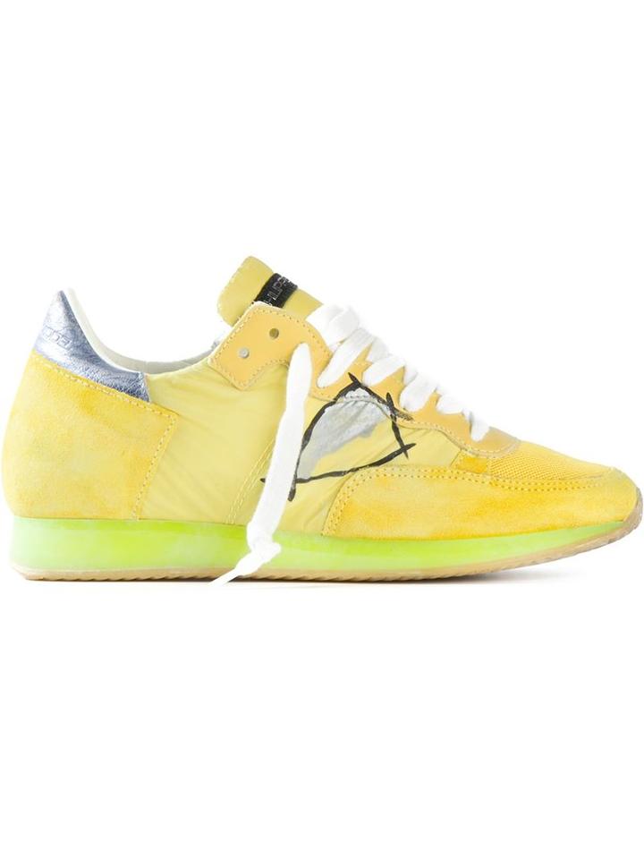 Philippe Model Panelled Sneakers, Women's, Size: 35, Yellow/orange, Cotton/suede/rubber