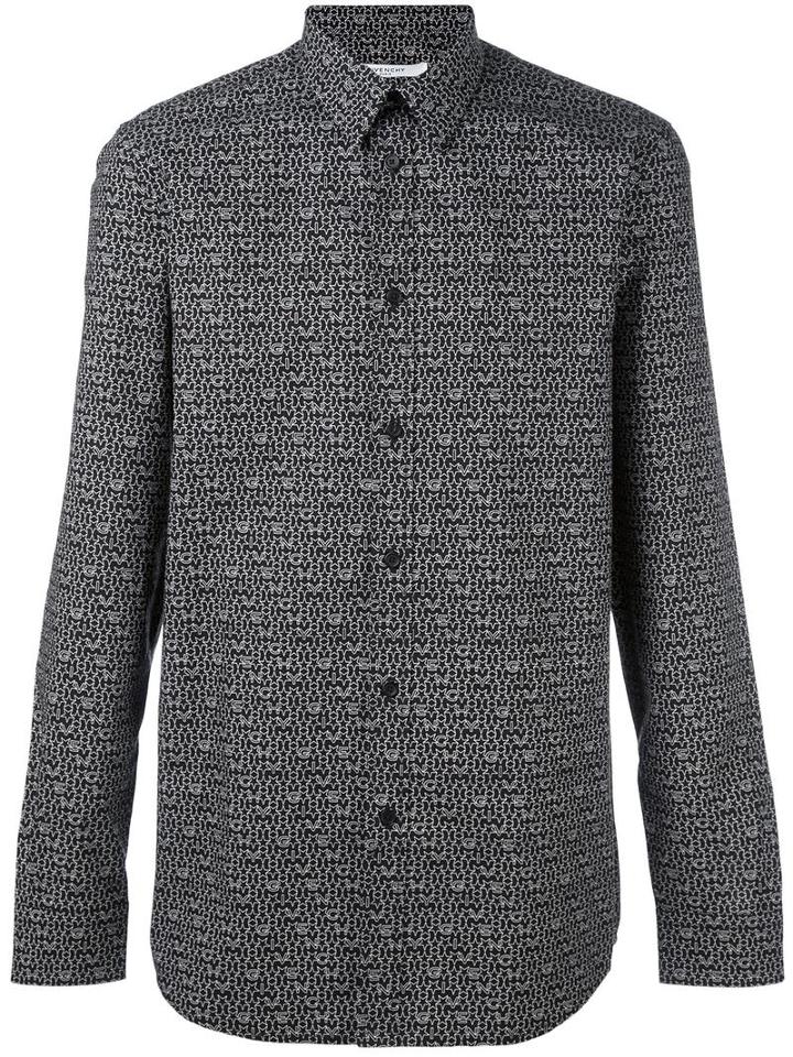 Givenchy Logo Star Print Shirt, Men's, Size: 38, Black, Cotton