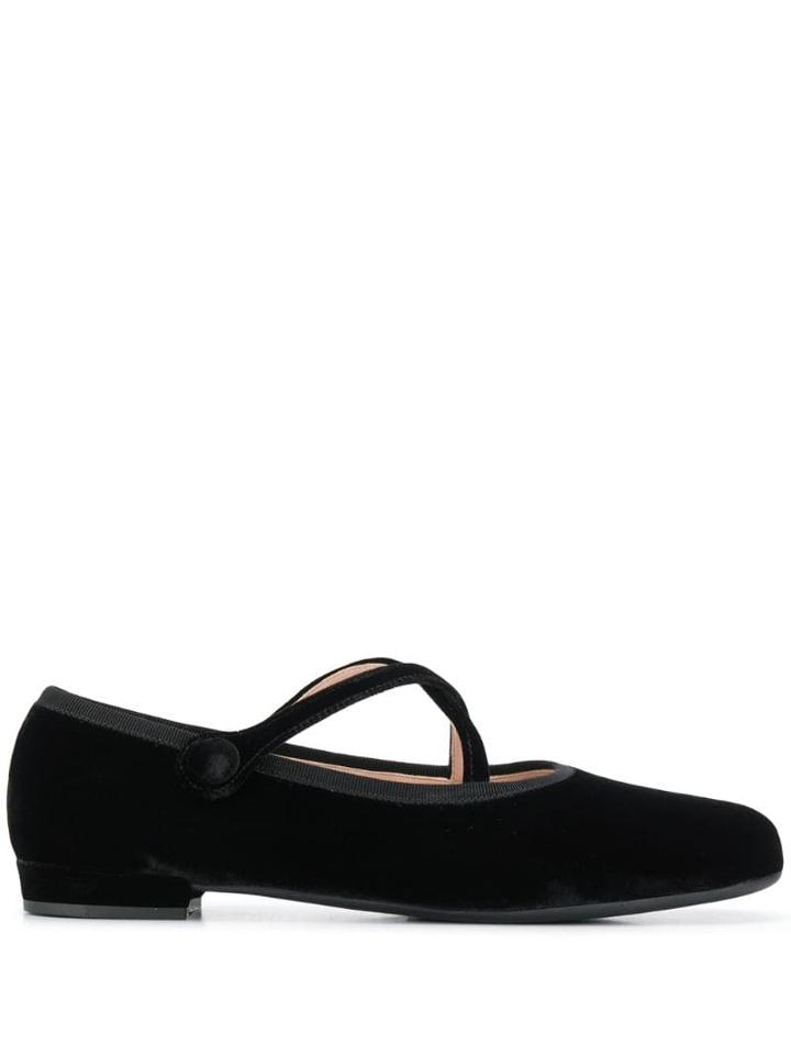Miu Miu Criss-cross Velvet Ballerina Shoes - Black