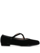 Miu Miu Criss-cross Velvet Ballerina Shoes - Black