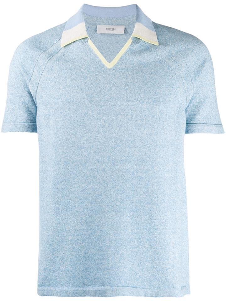 Pringle Of Scotland V-neck Contrast Collar Polo Shirt - Blue
