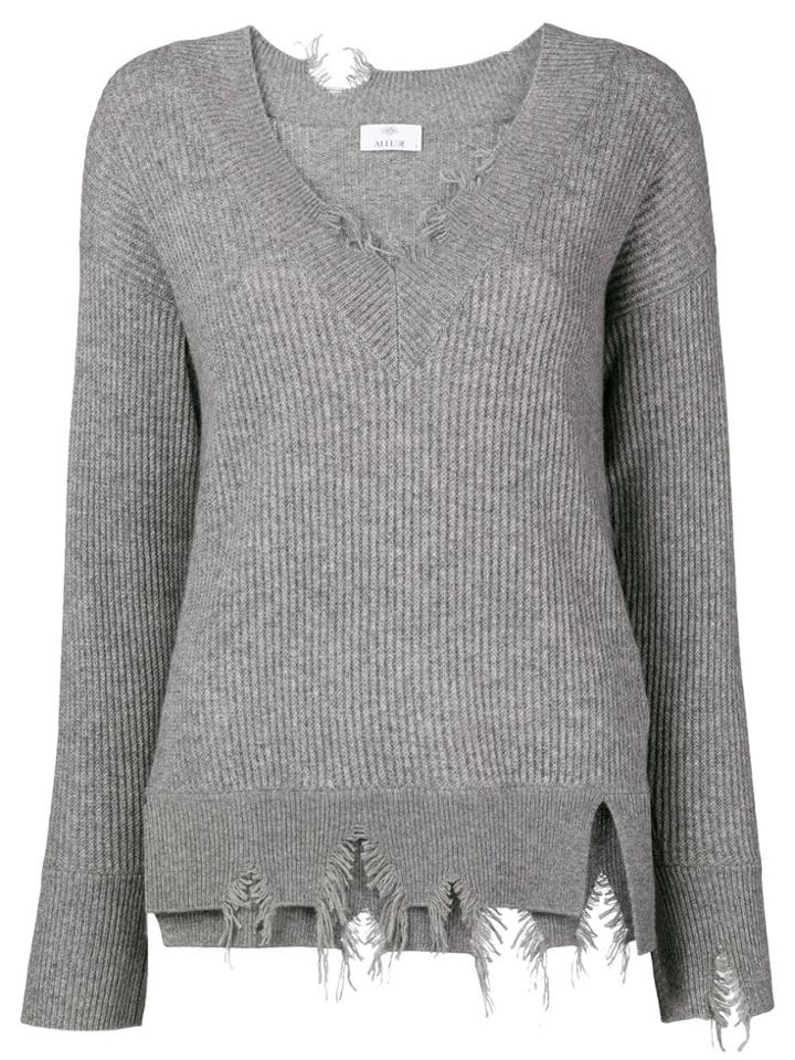 Allude V-neck Distressed Jumper - Grey