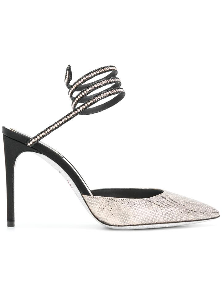 René Caovilla Studded Pointed Toe Pumps - Metallic