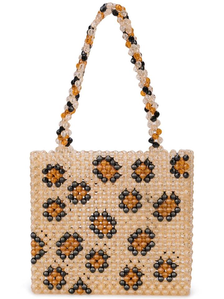 Susan Alexandra Leopard Pattern Beaded Tote - Brown
