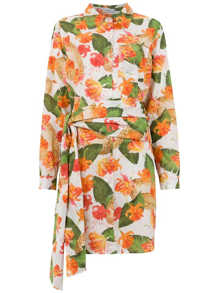Isolda Printed Long Line Shirt - White