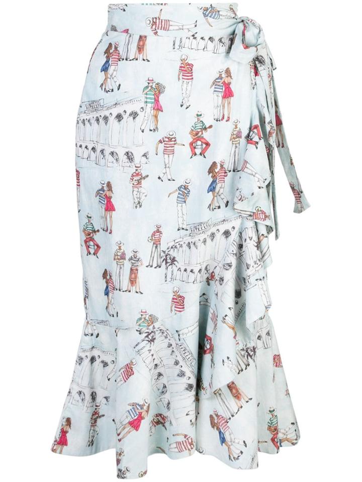 Patbo Printed Wrap Midi Skirt - Blue