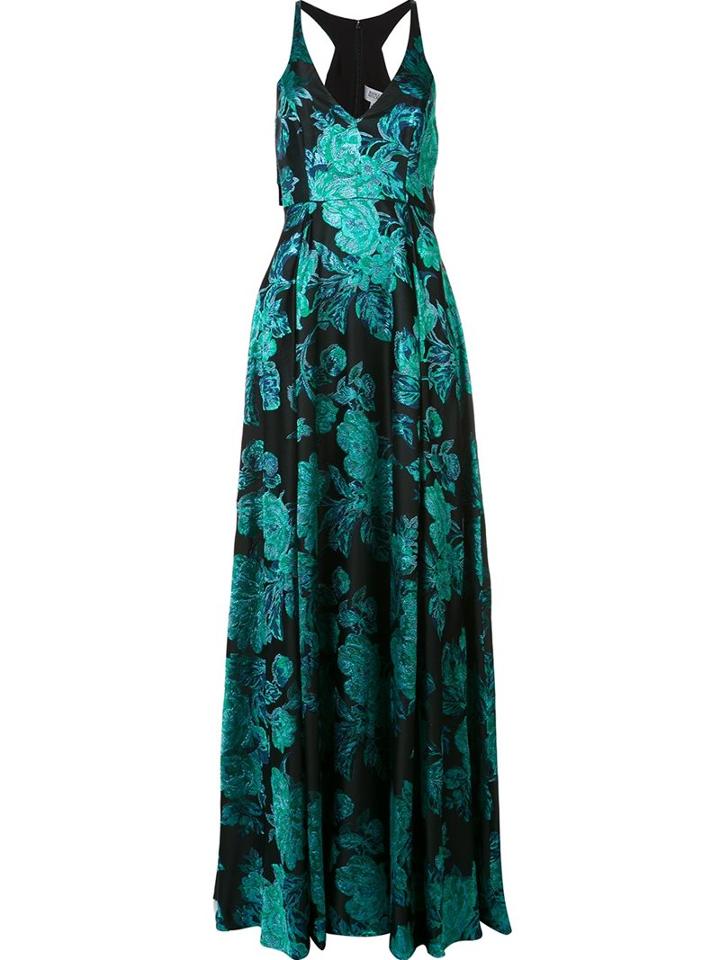 Badgley Mischka Long Jacquard Dress, Women's, Size: 8, Green, Acetate/polyester/spandex/elastane