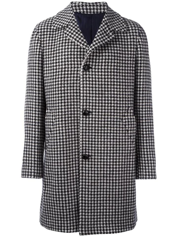 Mp Massimo Piombo Houndstooth Single Breasted Coat, Men's, Size: 48, Black, Wool/cupro