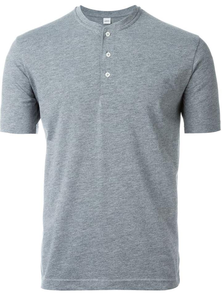 Aspesi Round Neck Short Sleeve Shirt, Men's, Size: Xl, Grey, Cotton/polyester