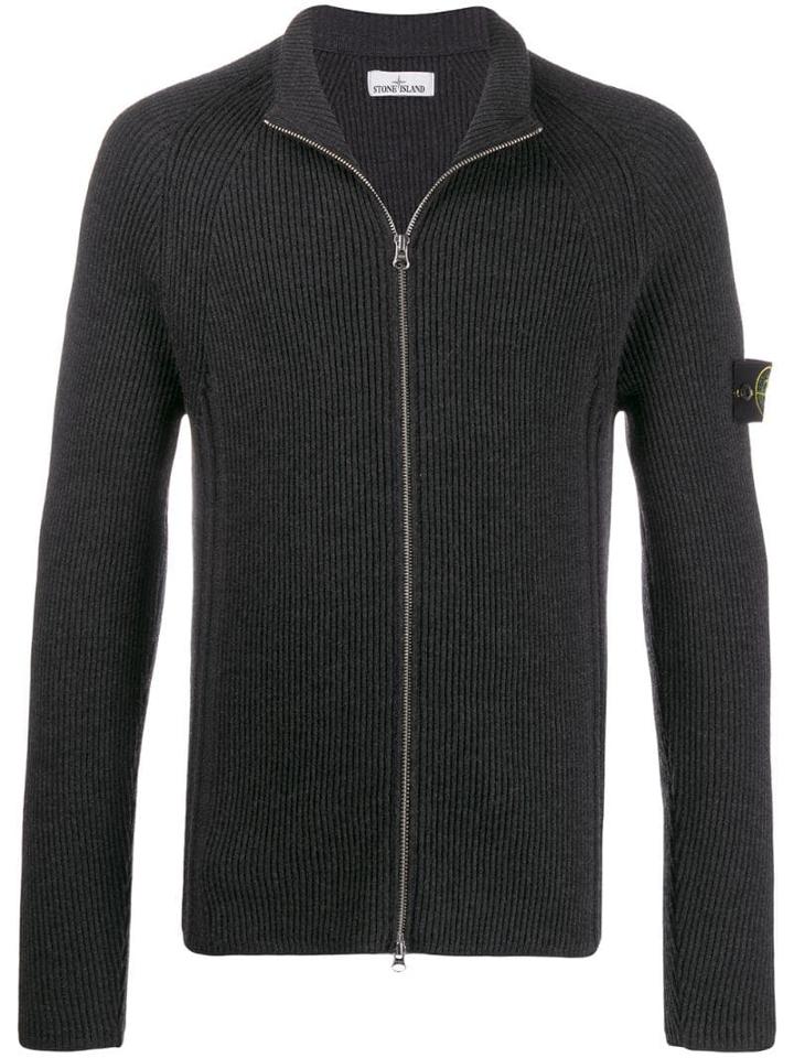 Stone Island Ribbed Knit Zipped Cardigan - Grey