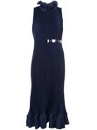 Tibi Ruffle Neck Pleated Dress - Blue