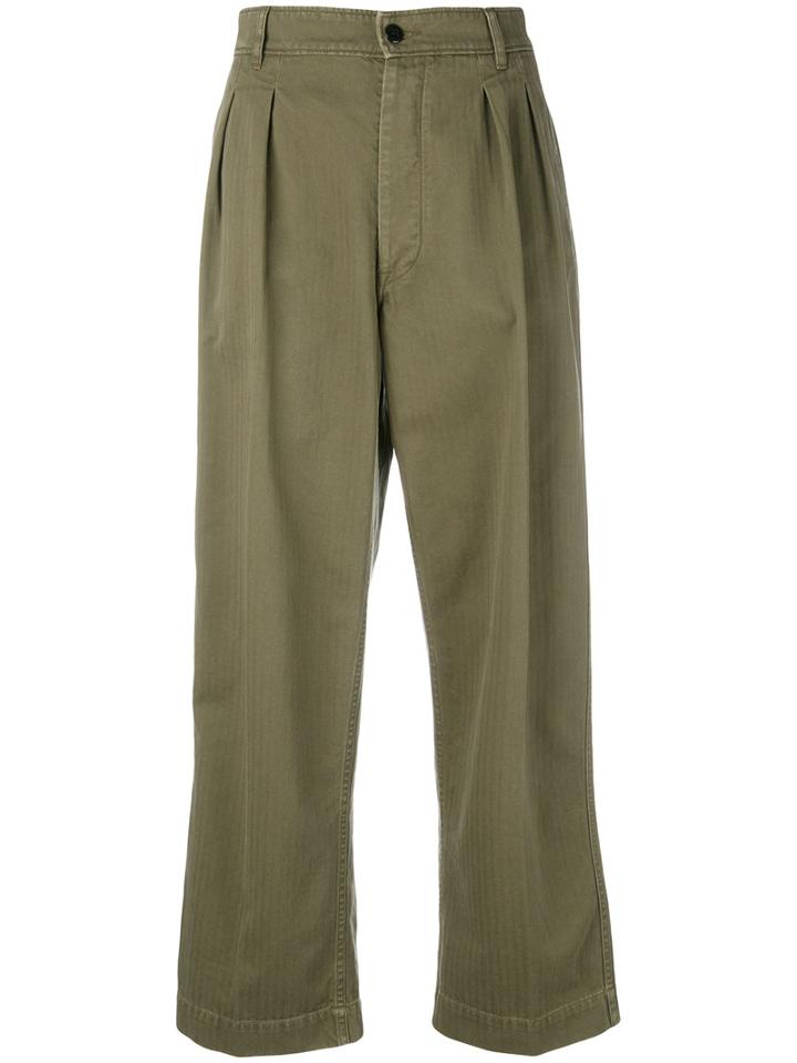 The Seafarer - Pleated Front Cropped Trousers - Women - Cotton - 27, Green, Cotton