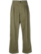 The Seafarer - Pleated Front Cropped Trousers - Women - Cotton - 27, Green, Cotton