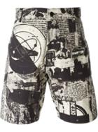 Ktz Newspaper Print Shorts, Men's, Size: Medium, Black, Cotton