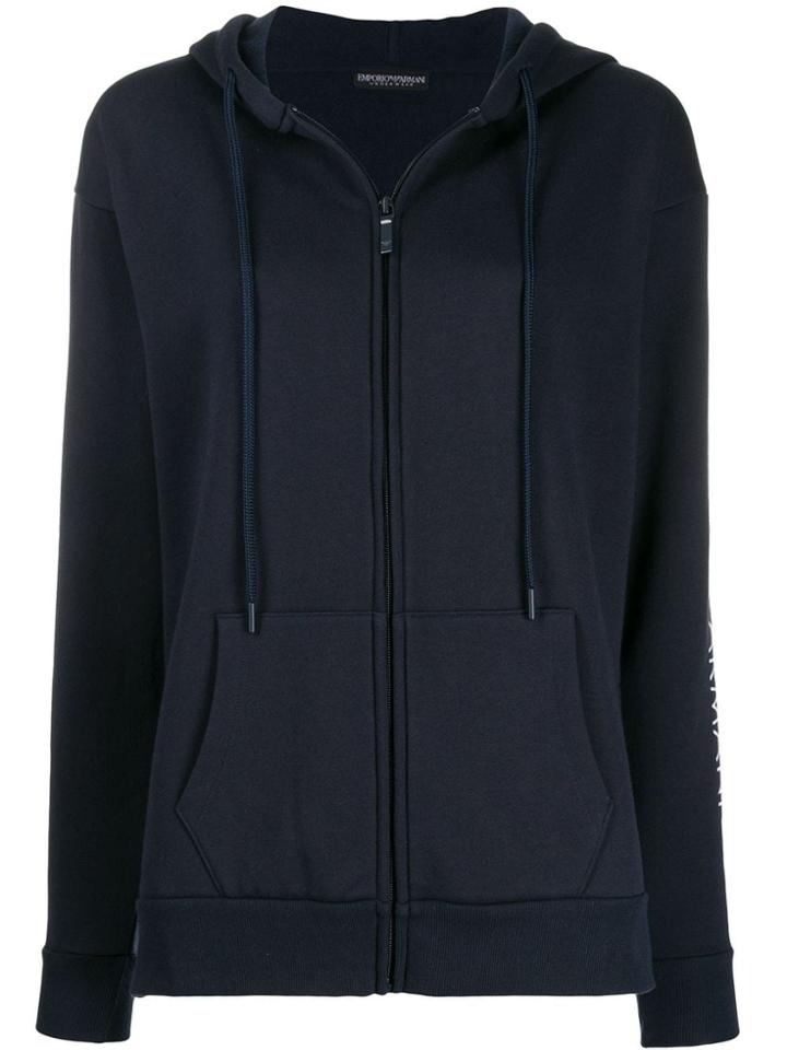 Emporio Armani Logo Print Zip-up Hoodie - Blue